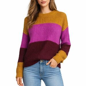 A.L.C. ALC Sweater‎ Medium Mustard Fuchsia Burgundy Alpaca Colorblock Knit